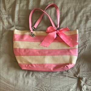 Pink and Cream Striped Tote Bag